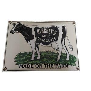 Vintage '91 Ande Rooney Hershey's Milk Chocolate Cow Porcelain Advertising Sign